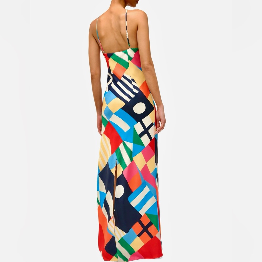 STAUD Multicolor Geometric Halter Maxi Dress — Red, Blue, Green & Yellow NWT - Picture 7 of 16